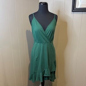 B15 Women’s Medium Elegant Green Wrap Midi Strap Asymmetrical Dress